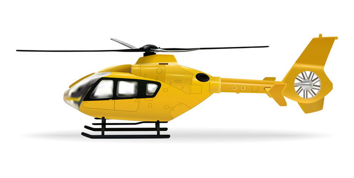 Yellow helicopter. Passenger civilian helicopter. Realistic object on a white background. Vector illustration.