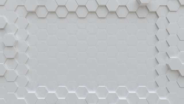 Abstract Placeholder Square Hexagon Geometric Surface Loop: light bright clean minimal hexagonal grid, waving motion background canvas in pure wall architectural white. Seamless loop 4K UHD FullHD.