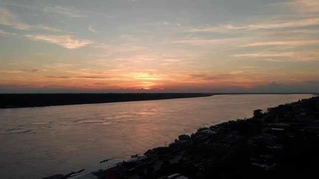 Drone footage over the Ucayali river. contamana - peru