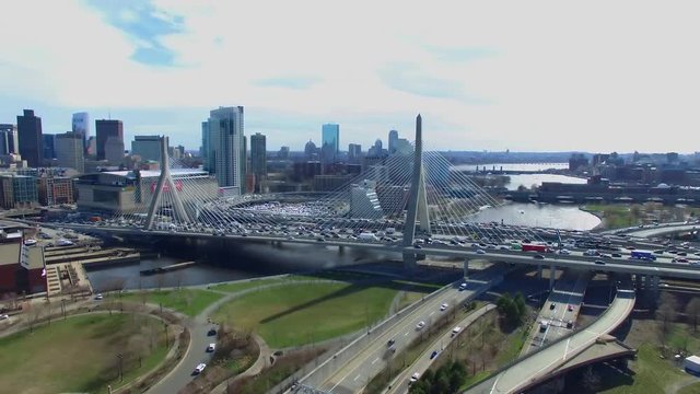 The Boston Big Dig Bridge During Rush Hour.