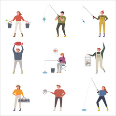 Fototapeta na wymiar People who enjoy fishing. flat design style minimal vector illustration