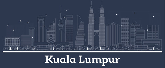 Obraz premium Outline Kuala Lumpur Malaysia City Skyline with White Buildings.