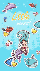 Little Mermaid Kawaii Sticker Cartoon Template