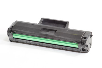 Toner Cartridge black with green drum unit isolated on white background.