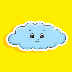 Blue cloud. Cute character. Colorful vector illustration. Cartoon style. Isolated on color background. Design element. Template for your design, books, stickers, cards, posters, clothes.