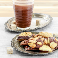 Christmas irish coffee and sweet biscuits on the table.