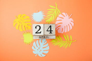 Fototapeta na wymiar Easter background with calendar cube