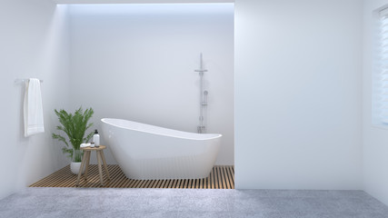 Naklejka na ściany i meble clean bathroom interior,toilet,shower,modern home design 3d rendering for copy space background white tile bathroom