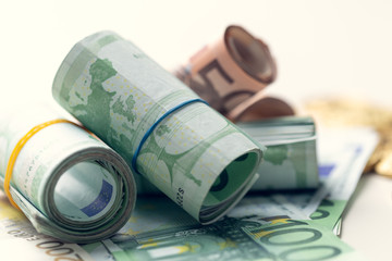 Euro notes with shallow depth of field.