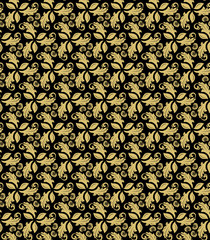 Floral ornament. Seamless abstract classic background with golden flowers. Pattern with repeating floral elements