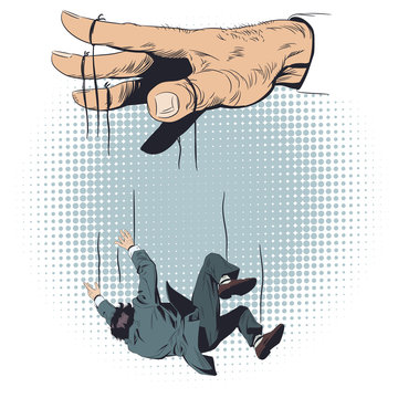 Man fell from hands of puppeteer. Stock illustration.