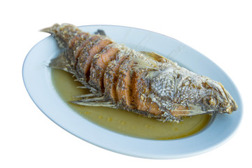 Scorched Snapper topped with fish sauce, focus selective