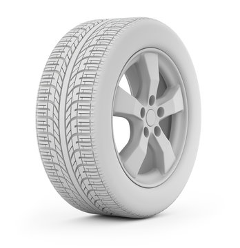 Clay render of car wheel on white background - 3D illustration 