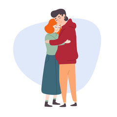 Man hugs a woman. Young couple in love. Romantic, date.