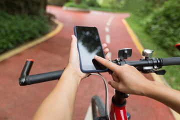 use smart phone app for navigation while bike ride on the forest trail