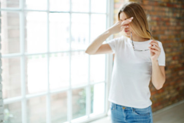 Fototapeta premium Woman with poor eyesight
