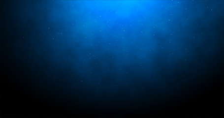 Blue background with light glow and particles.