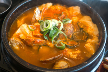 Korean spicy soft tofu stew