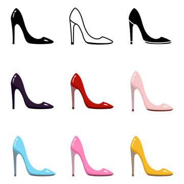 Vector Set Color Women Shoe Icons