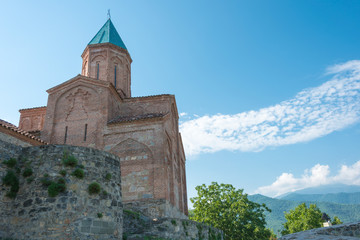 Fototapeta na wymiar Gremi, Georgia - Jul 09 2018: Gremi Fortress and Church complex. a famous Historic site in Gremi, Kakheti, Georgia.