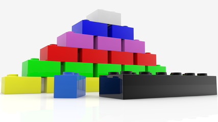 Concept of colorful toy bricks in various colors