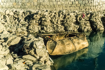 Fähre aus Yak-Leder auf dem Lhasa-Fluss
