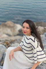 Fototapeta premium Female in a nautical style clothes