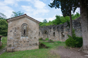 Fototapeta na wymiar Telavi, Georgia - Jul 08 2018: Ikalto Monastery. a famous Historic site in Telavi, Kakheti, Georgia.