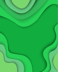Green waves paper cut modern abstract background with curved folded paper shapes 3D abstract paper art style, design layout for business presentations, flyers, posters, prints, brochure cover