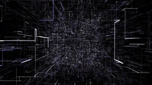 Blue abstract virtual space. 3d illustration flying through digital data tunnel. Data tunnel journey, transmission of digital information. Futuristic 3d rendering of a hi-tech cyber space line & dot. - Powered by Adobe