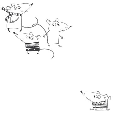 cartoon mice in black and white clip art preview
