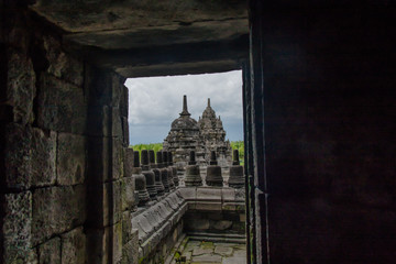 A view on one of the temples of the Candi Sewu (Sewu Temple) complex from another temple