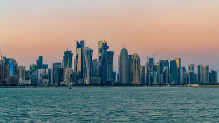 Fototapeta na wymiar Doha Qatar skyline cityscape with skyscrapers