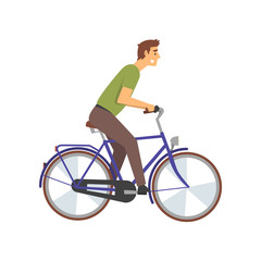 Naklejka premium Active Young Man Riding Bike, Male Cyclist Character on Bicycle Vector Illustration
