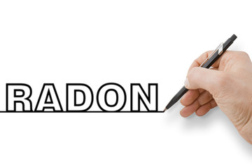 Hand holding a black pencil drawing a perfectly straight black line on white background with Radon text over it