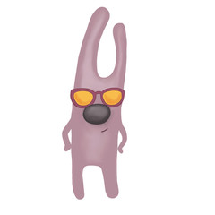 cartoon happy pink hare in yellow sunglasses