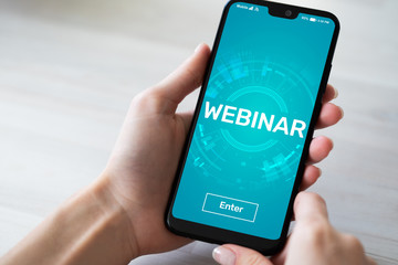 Webinar E-learning Online Training Coaching Education concept on mobile phone screen.