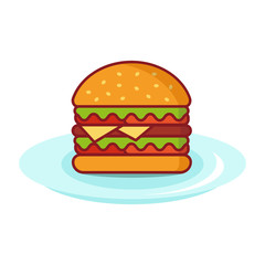 Burger on a plate vector Illustration on white background simple element illustration. Burger icon, fast food