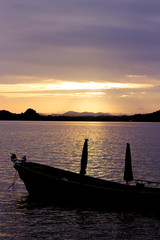 Boat on sae , The silhouette of the boats at sunset 