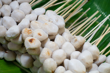 Meatball BBQ street food selling in Thailand.