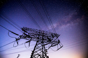 Electric tower at night, the Milky Way