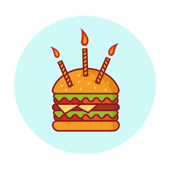 Birthday burger with candles, burger vector Illustration on white background simple element illustration, burger greeting card for birthday