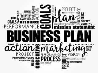 Business plan word cloud collage, business concept background