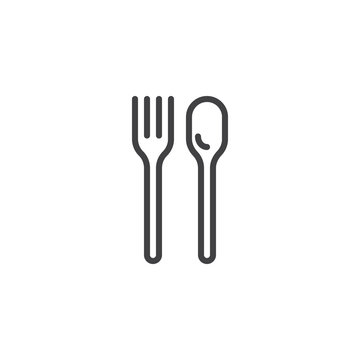 Spoon and fork line icon. linear style sign for mobile concept and web design. Kitchen cutlery outline vector icon. Symbol, logo illustration. Pixel perfect vector graphics