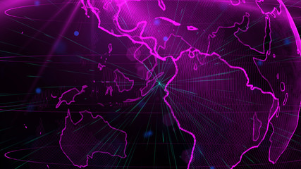 Digital purple planet of Earth. Abstract global business concept. 3D illustration.