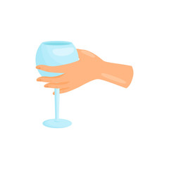 Blue wine glass in hand. Vector illustration.