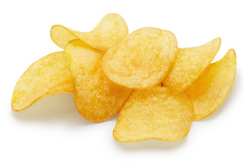 Delicious potato chips, isolated on white background