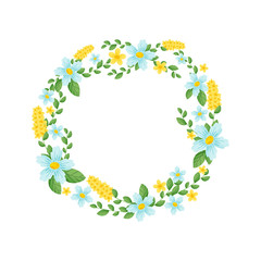 Wreath of leaves and flowers. Vector illustration.