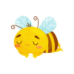 Sleeping bee. Humanized bee sleeping sweetly. Vector illustration on white background. Cartoon style.