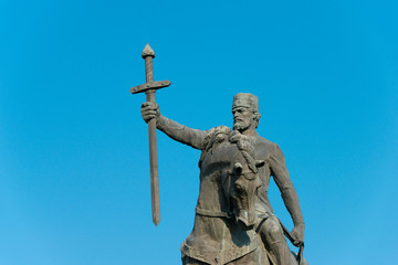 Telavi, Georgia - Jul 11 2018: Statue of Heraclius II at Telavi castle (Batonis Tsikhe Fortress). a famous Historic site in Telavi, Kakheti, Georgia.